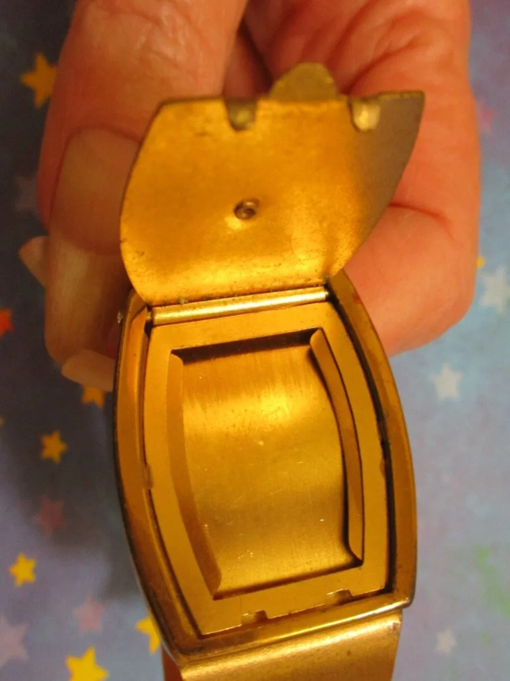 WWII US ARMY Hidden Locket Bracelet: Gold Matte Metal Hinged Military Cuff~ RARE